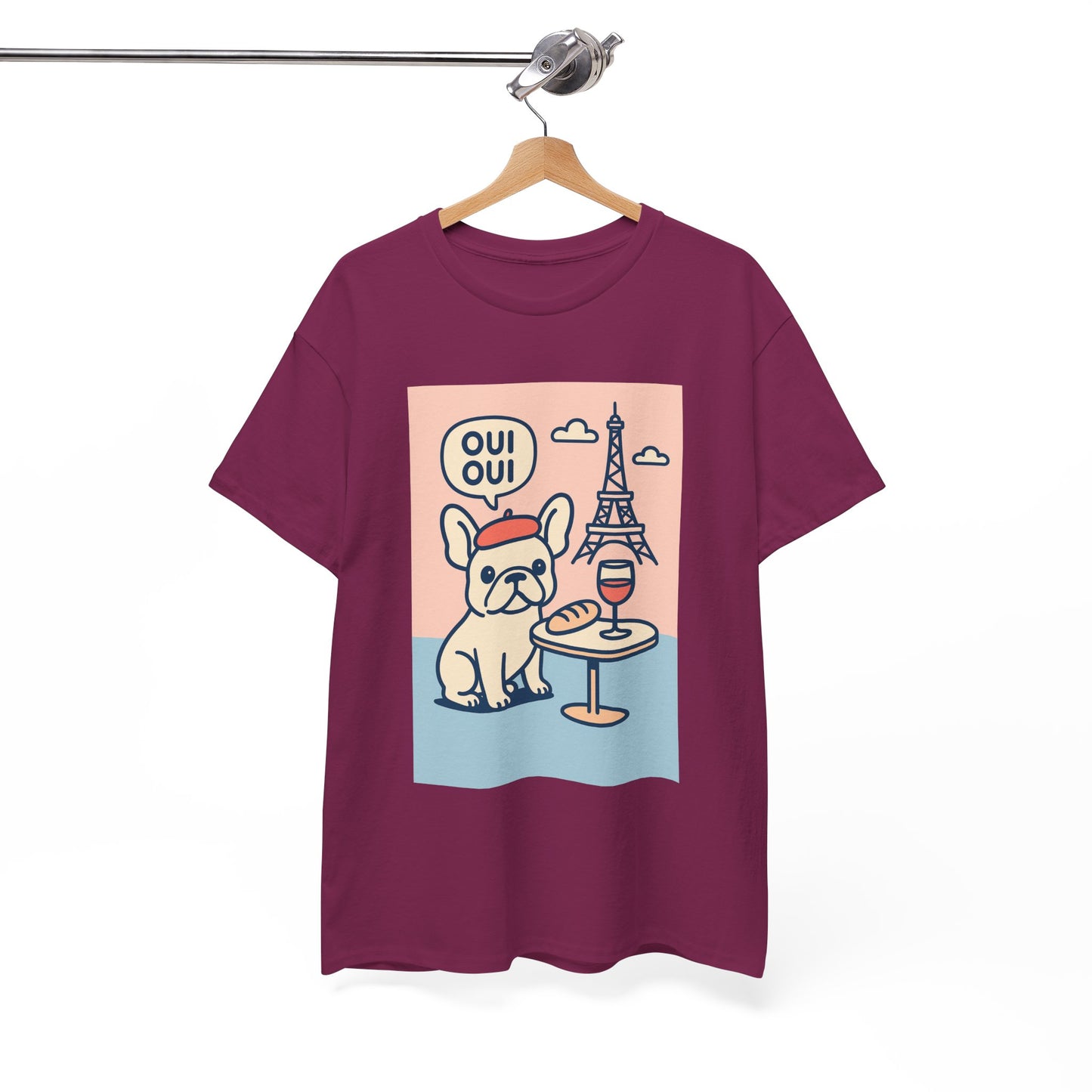 Oui Oui Frenchie Paris T-Shirt – Cute French Bulldog Café Tee, Paris Dog Lover Shirt, Beret & Baguette Graphic, French Bulldog Gift for Women & Men