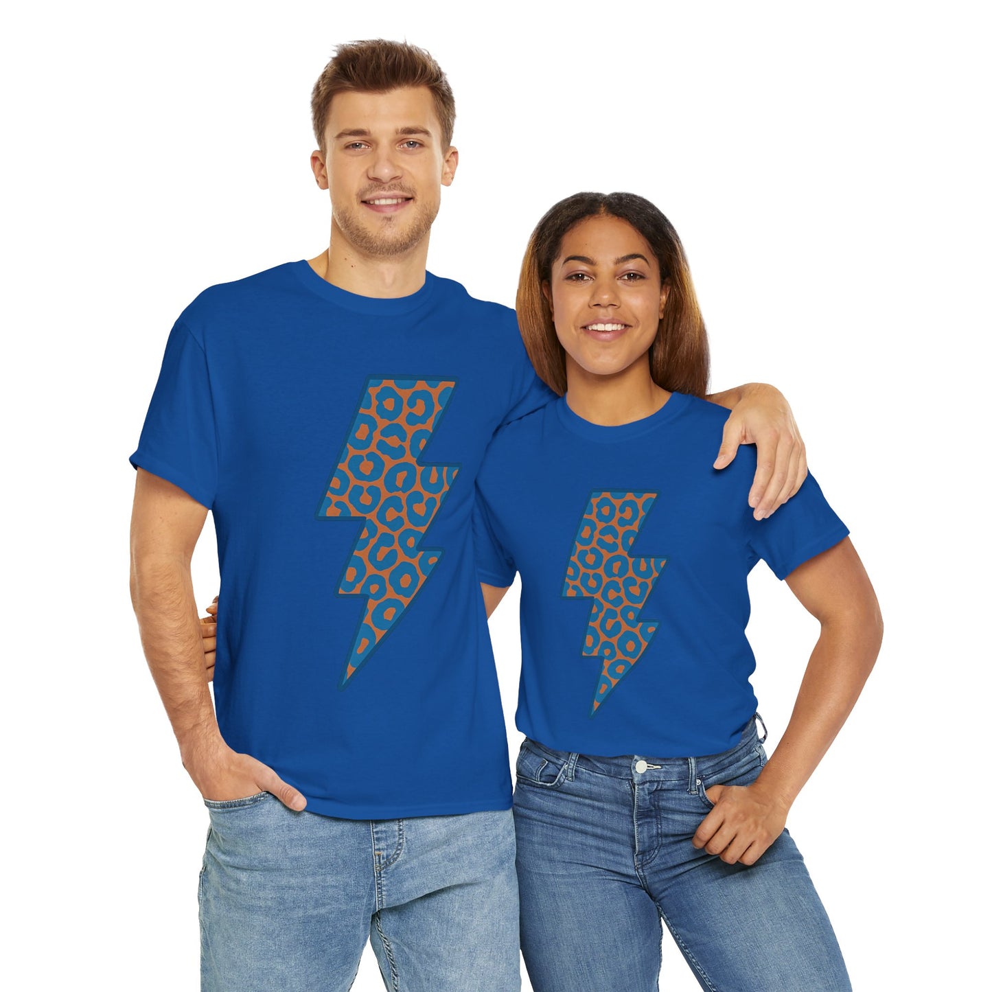 Blue Leopard Lightning Bolt T-Shirt | OKC Thunder Inspired Shirt | Orange & Blue Game Day Tee | Retro Lightning Graphic