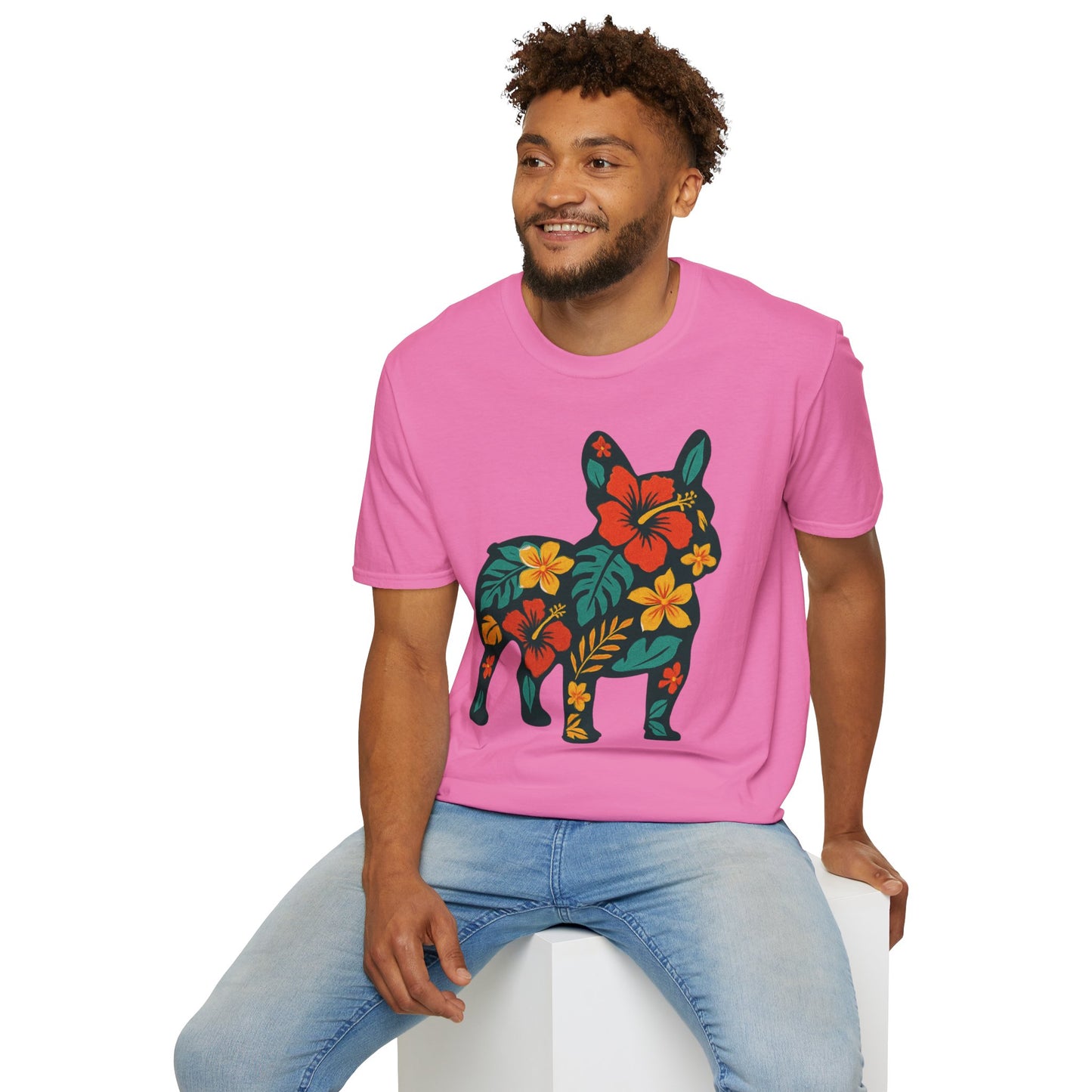 Hawaiian Frenchie Shirt | Floral French Bulldog T-Shirt | Tropical Dog Lover Tee | Cute Summer Frenchie Gift | Hibiscus Dog Silhouette