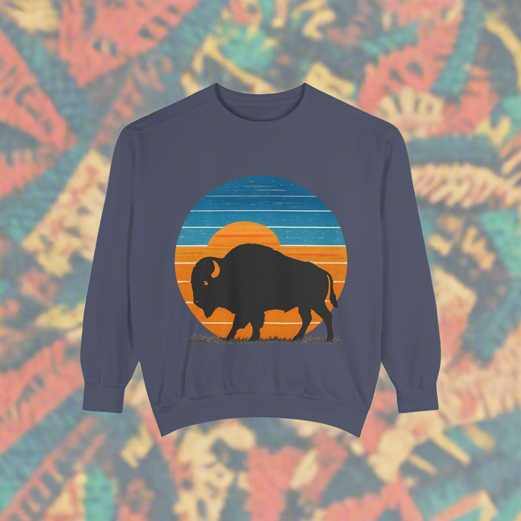 Oklahoma City Basketball Sweatshirt | Sunset Bison Pullover | Retro OKC Game Day Crewneck | Blue & Orange Thunder Inspired Sweater