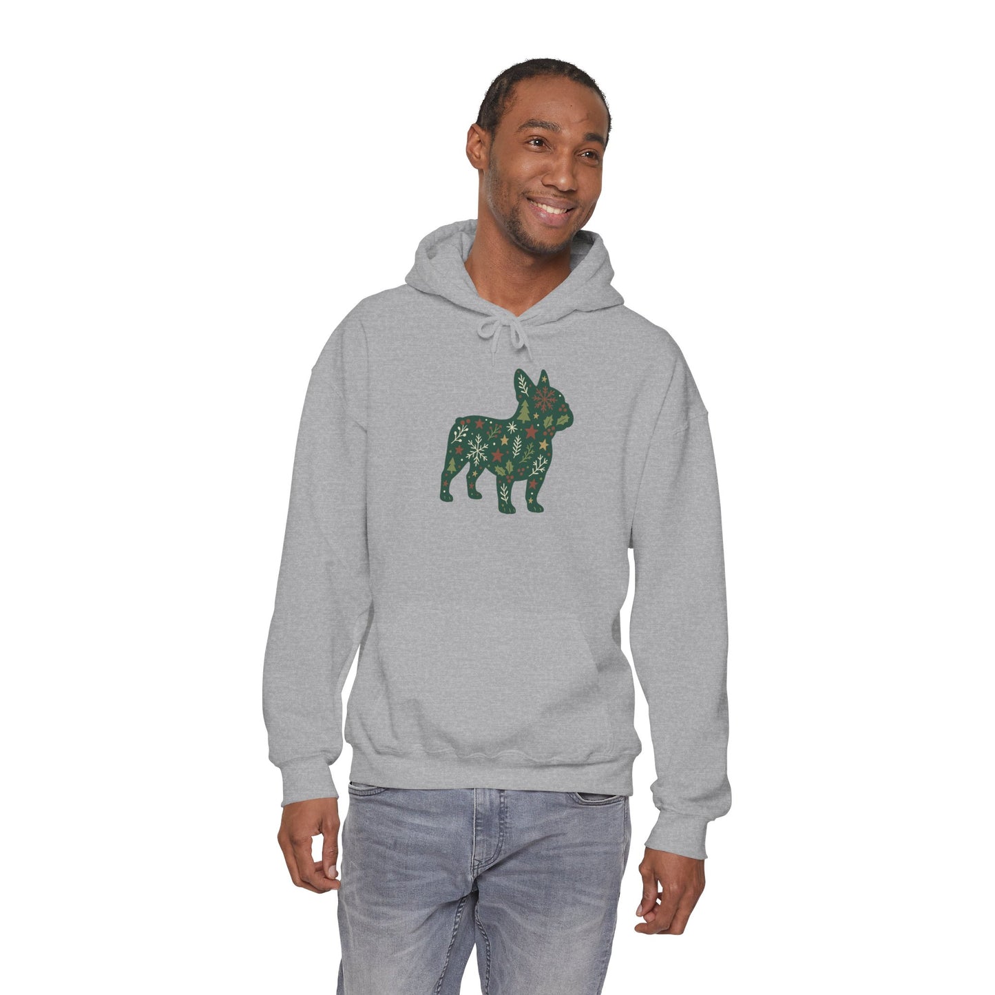 Christmas Frenchie Hoodie | Holiday French Bulldog Sweatshirt | Cute Dog Mom Gift | Frenchie Lover Xmas Hoodie | Winter Dog Silhouette Pullover