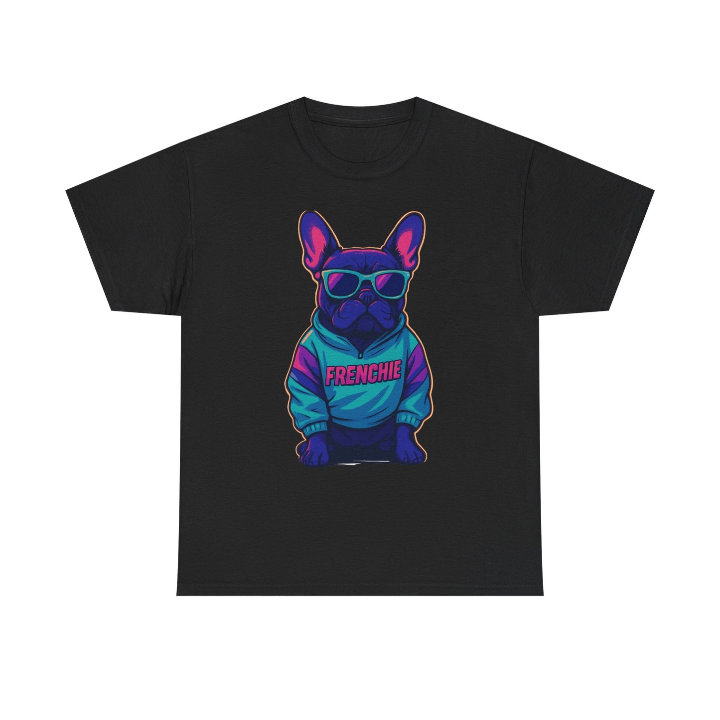 Vaporwave Frenchie T-Shirt | Retro Neon Dog Graphic | 80s Style French Bulldog Tee | Colorful Streetwear Gift for Dog Lovers | Cool Pet Apparel
