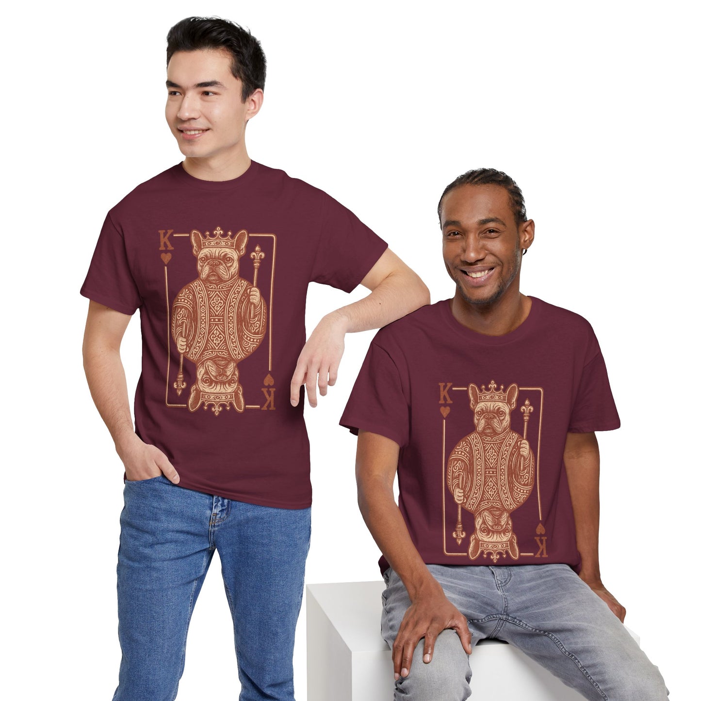 King French Bulldog Shirt, Frenchie Playing Card Tee, Royal Frenchie T-Shirt, Vintage French Bulldog Graphic Shirt, Dog Lover Gift, King of Hearts Frenchie Tee