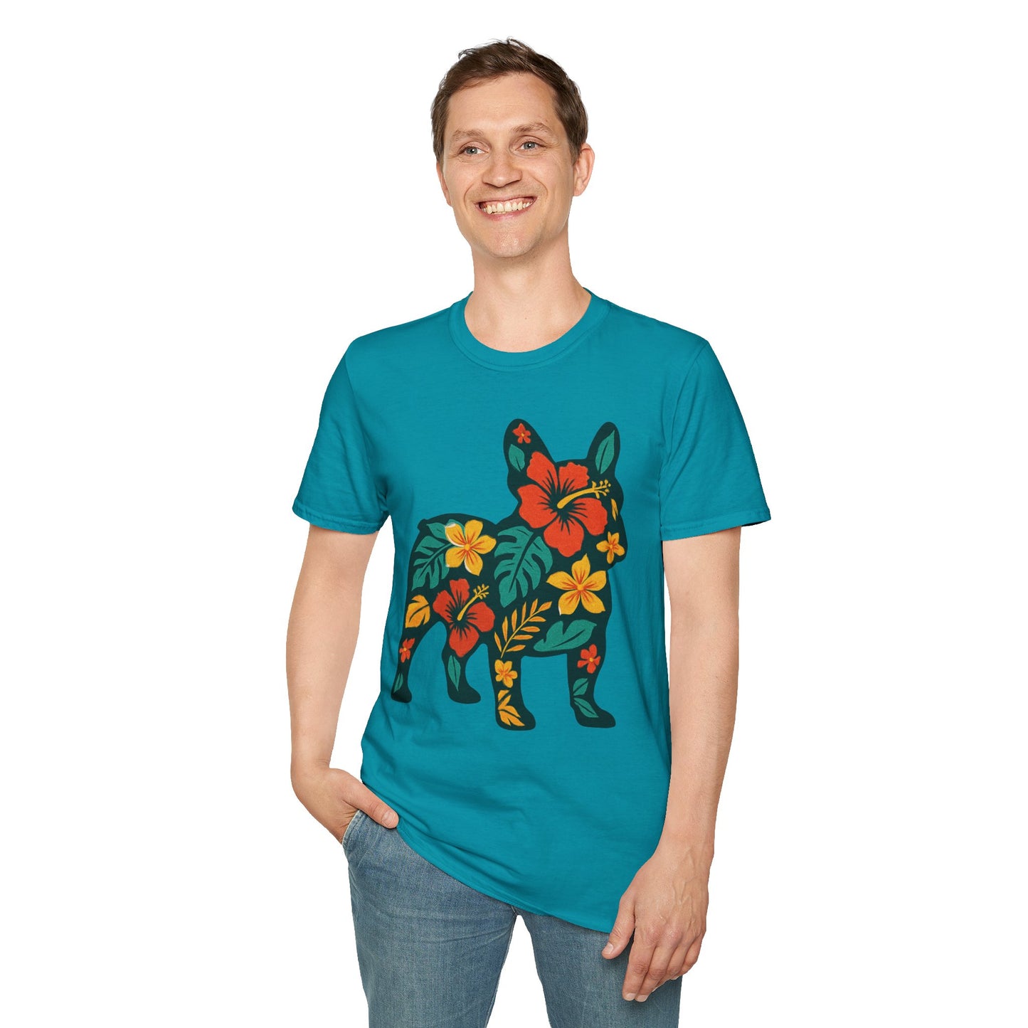 Hawaiian Frenchie Shirt | Floral French Bulldog T-Shirt | Tropical Dog Lover Tee | Cute Summer Frenchie Gift | Hibiscus Dog Silhouette