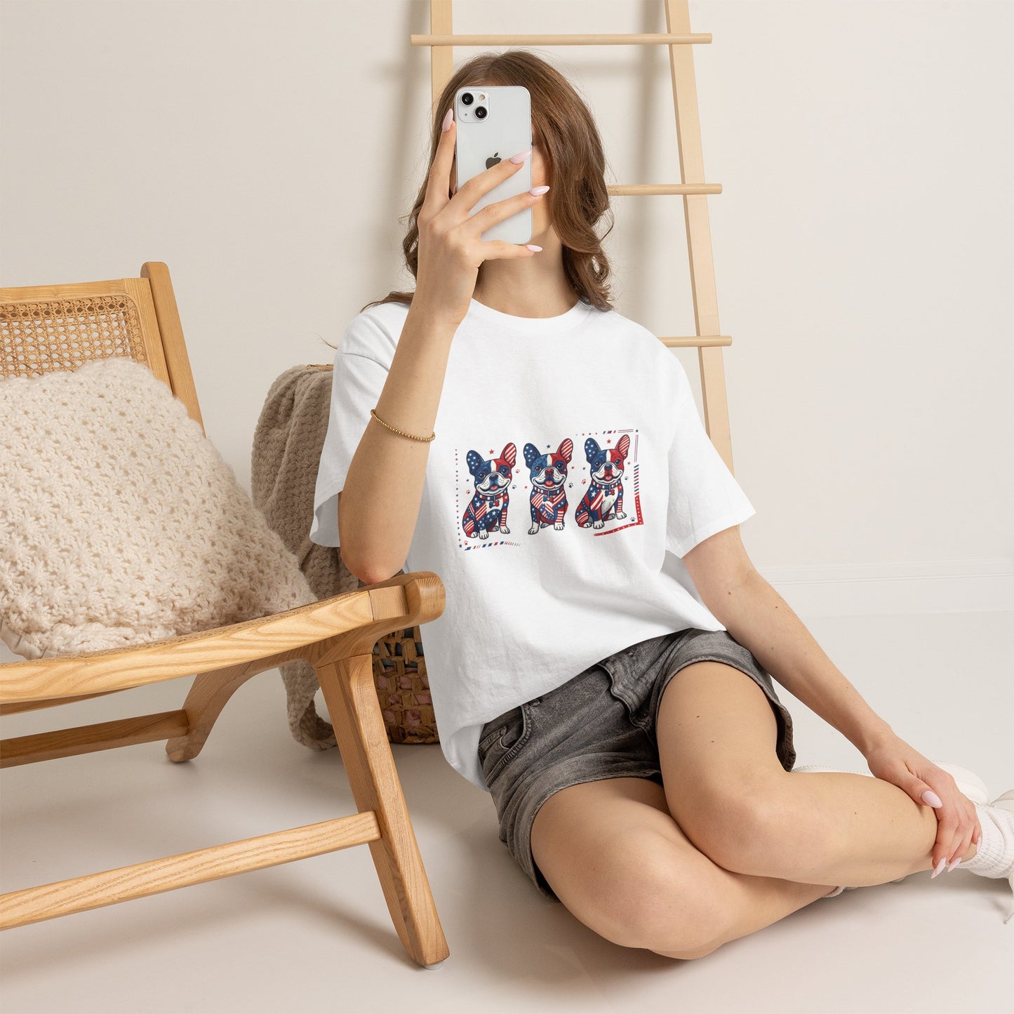 Patriotic French Bulldog Shirt, American Flag Frenchie Trio Tee, Fourth of July Dog Lover Shirt, USA French Bulldog Gift, Frenchie Mom Shirt