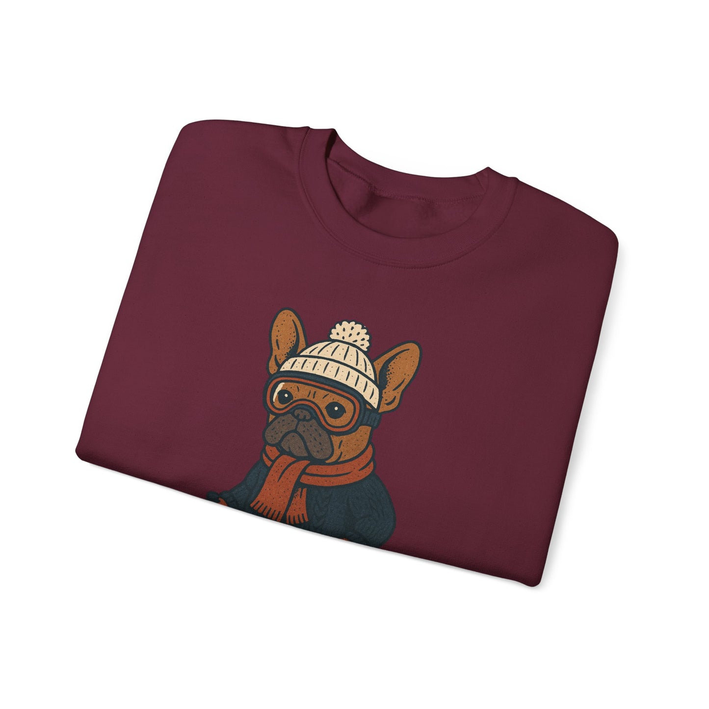 Skiing Frenchie Sweatshirt – Cute Winter French Bulldog Pullover, Cozy Ski Dog Sweater, Funny Dog Lover Gift, Winter Sports Bulldog Crewneck
