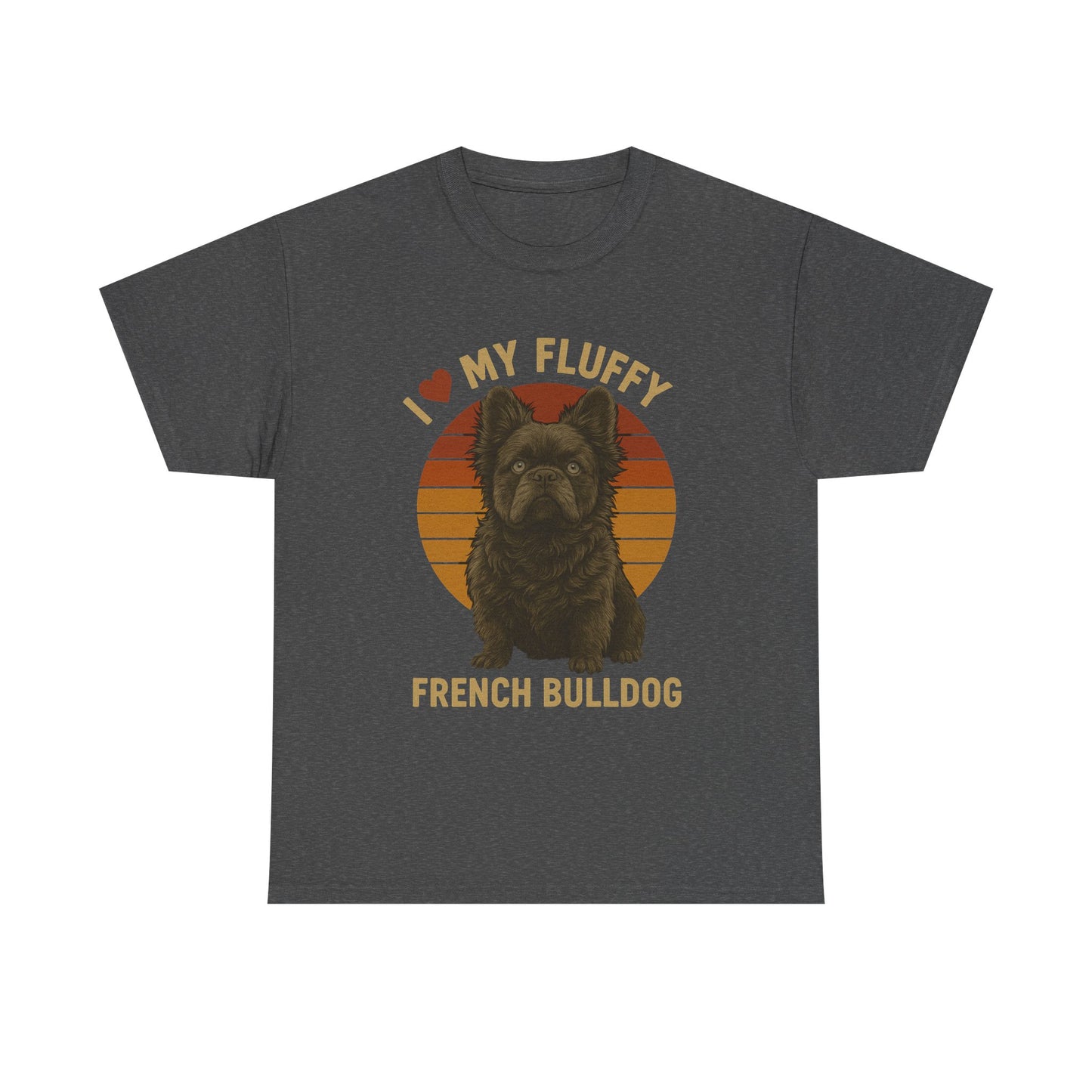 I Love My Fluffy French Bulldog Shirt – Cute Fluffy Frenchie Mom Tee – Retro Sunset Dog Lover Gift – Fluffy Frenchie Owner Present – Pet Parent T-Shirt