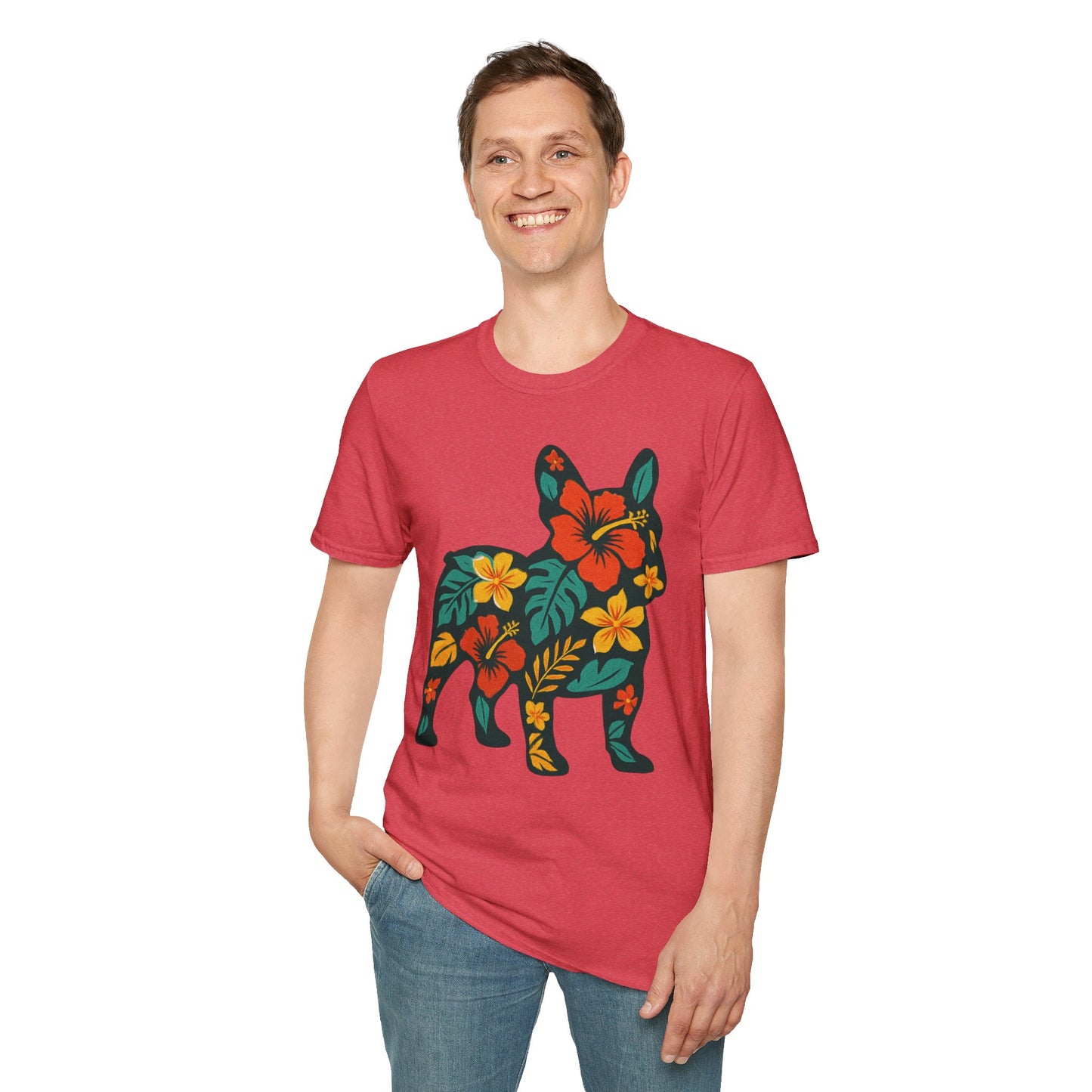 Hawaiian Frenchie Shirt | Floral French Bulldog T-Shirt | Tropical Dog Lover Tee | Cute Summer Frenchie Gift | Hibiscus Dog Silhouette