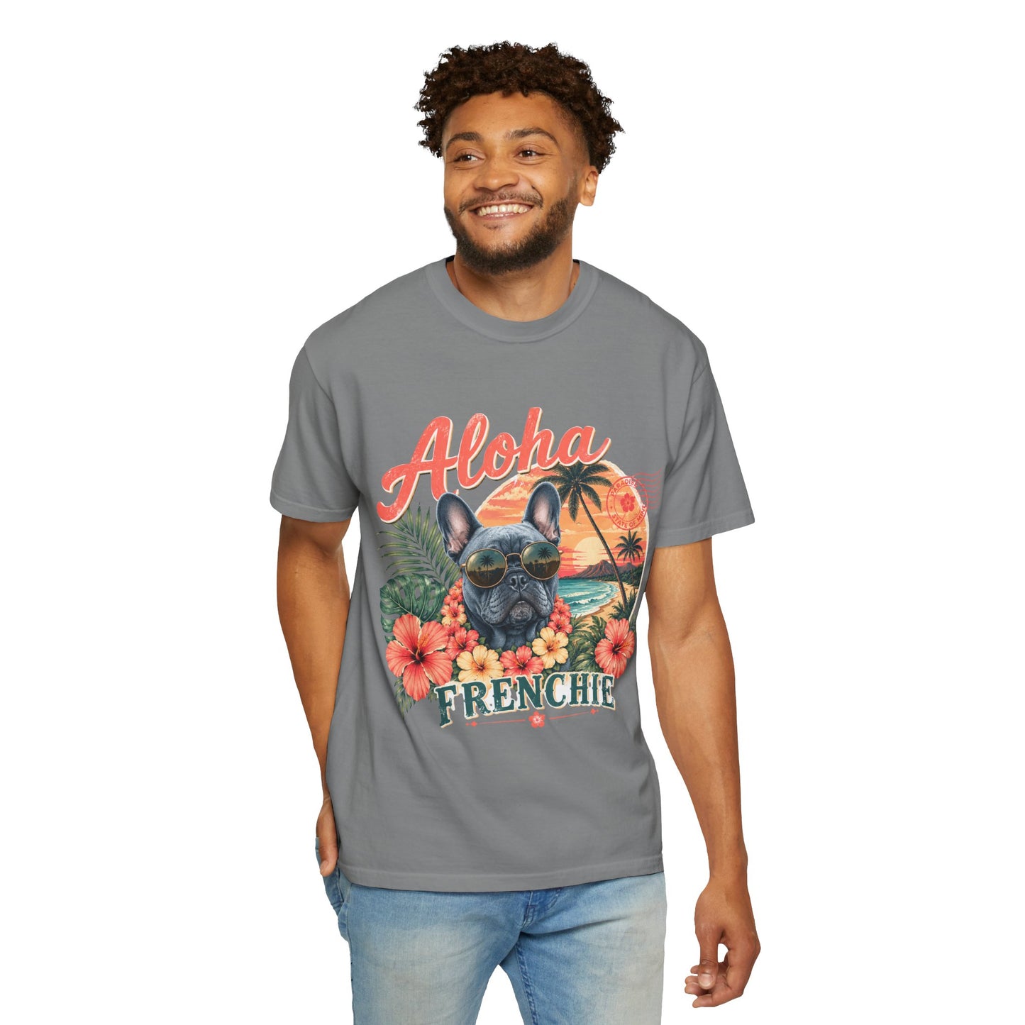 Aloha Frenchie T-Shirt — Hawaiian Sunset French Bulldog Tee