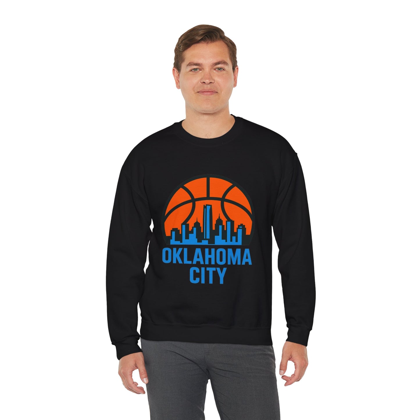 Oklahoma City Basketball Sweatshirt | Blue & Orange Skyline Pullover