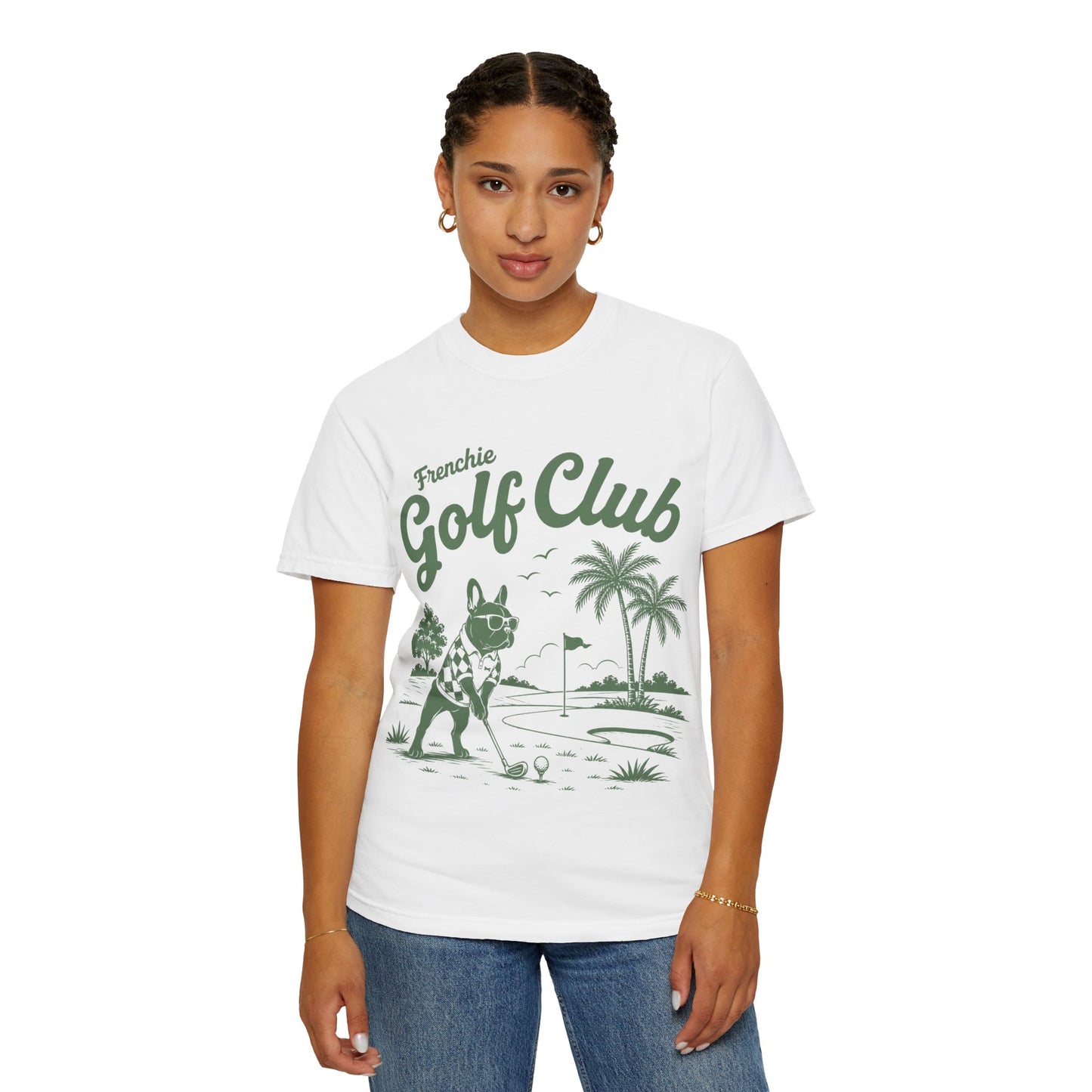 Golf Club T-Shirt — 'Frenchie Golf Club' Graphic Tee for Dog & Golf Lovers