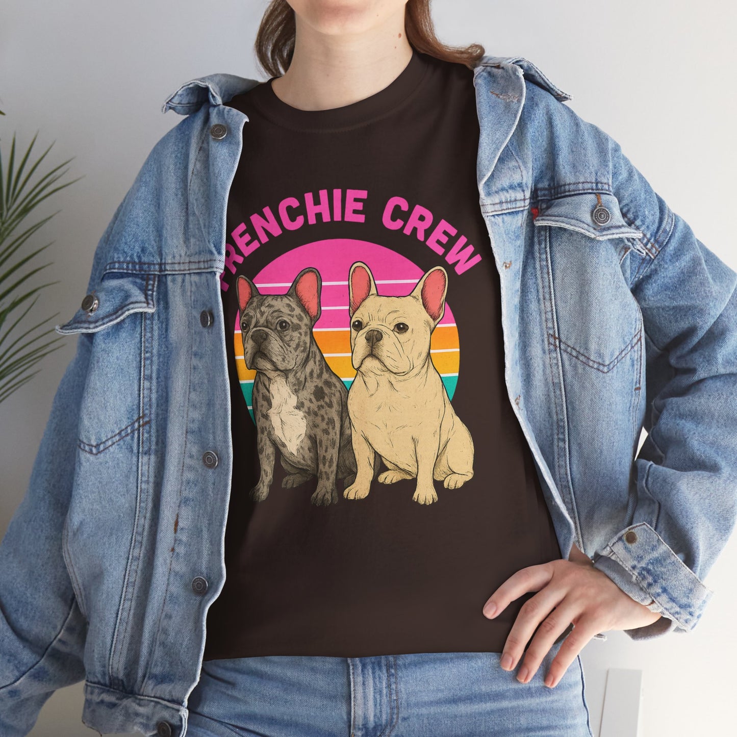 Frenchie Crew T-Shirt | Retro French Bulldog Tee | Merle & Cream Frenchie Dog Lover Shirt | Cute Gift for Frenchie Moms & Dads