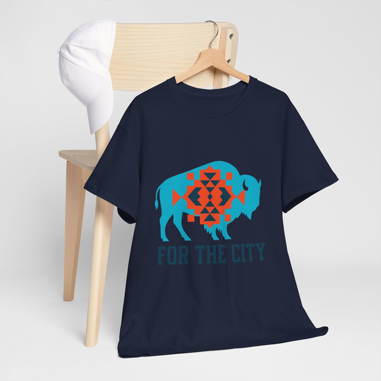 For The City Tribal Bison T-Shirt | Oklahoma Pride Tee | Blue & Orange Southwestern Bison Graphic | OKC Fan Inspired Shirt | Local Oklahoma Gift