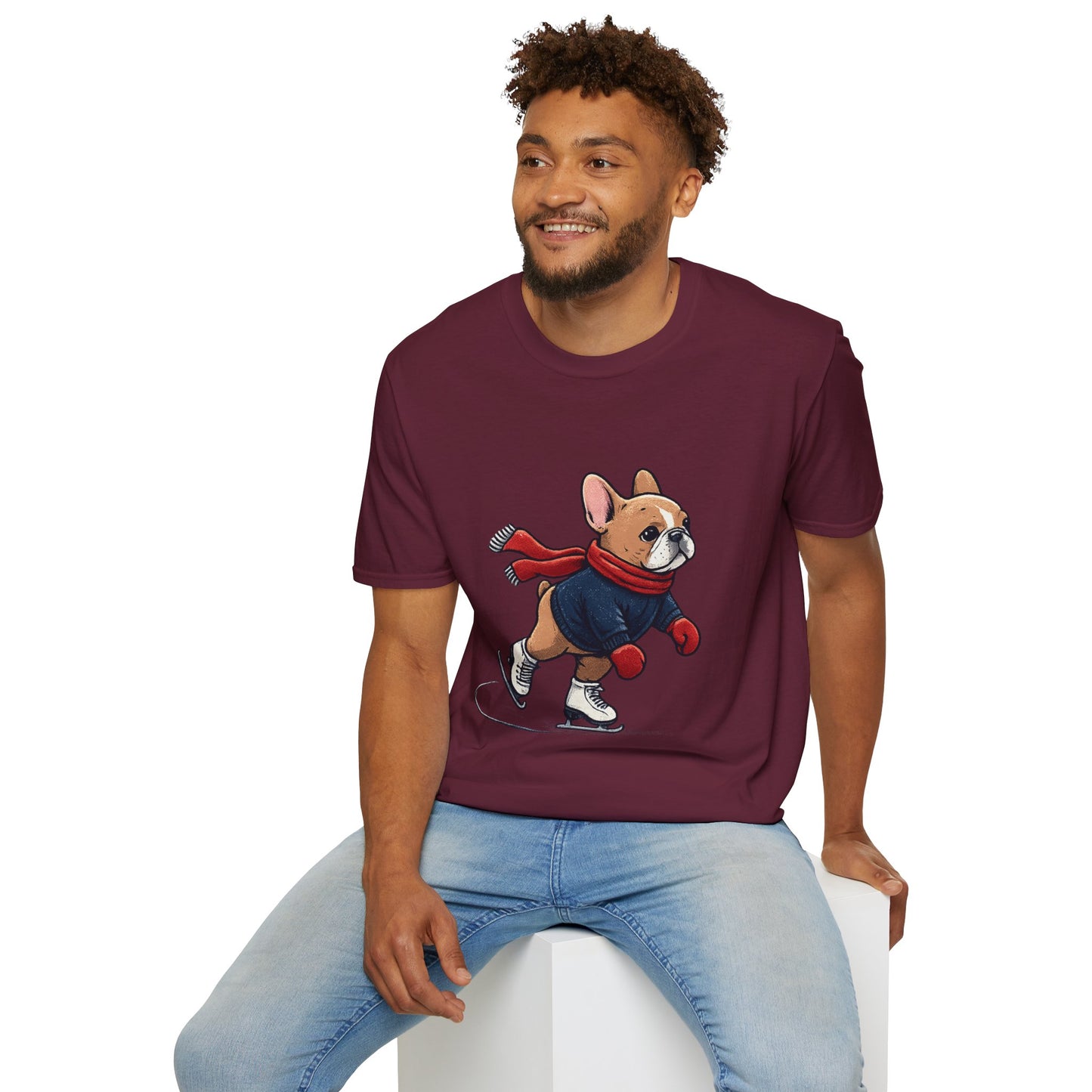 French Bulldog Ice Skating Shirt – Cute Winter Frenchie Tee, Holiday Dog Lover Gift, Skating Frenchie T-Shirt, Cozy Winter Puppy Graphic Tee