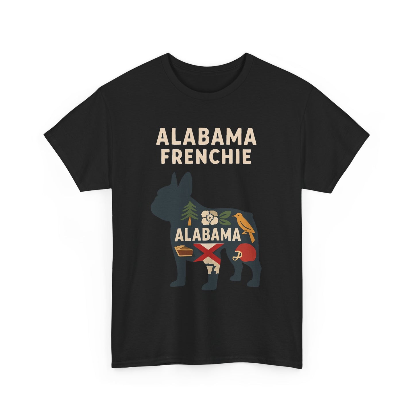 Alabama Frenchie T-Shirt – French Bulldog State Pride Tee, Retro Alabama Dog Lover Shirt, Southern Frenchie Gift for Pet Lovers