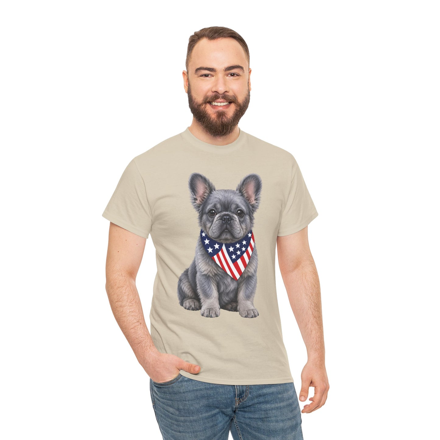 Patriotic Fluffy French Bulldog Shirt, Fluffy Frenchie American Flag Tee, Fourth of July Dog Lover Shirt, USA Fluffy Frenchie Gift