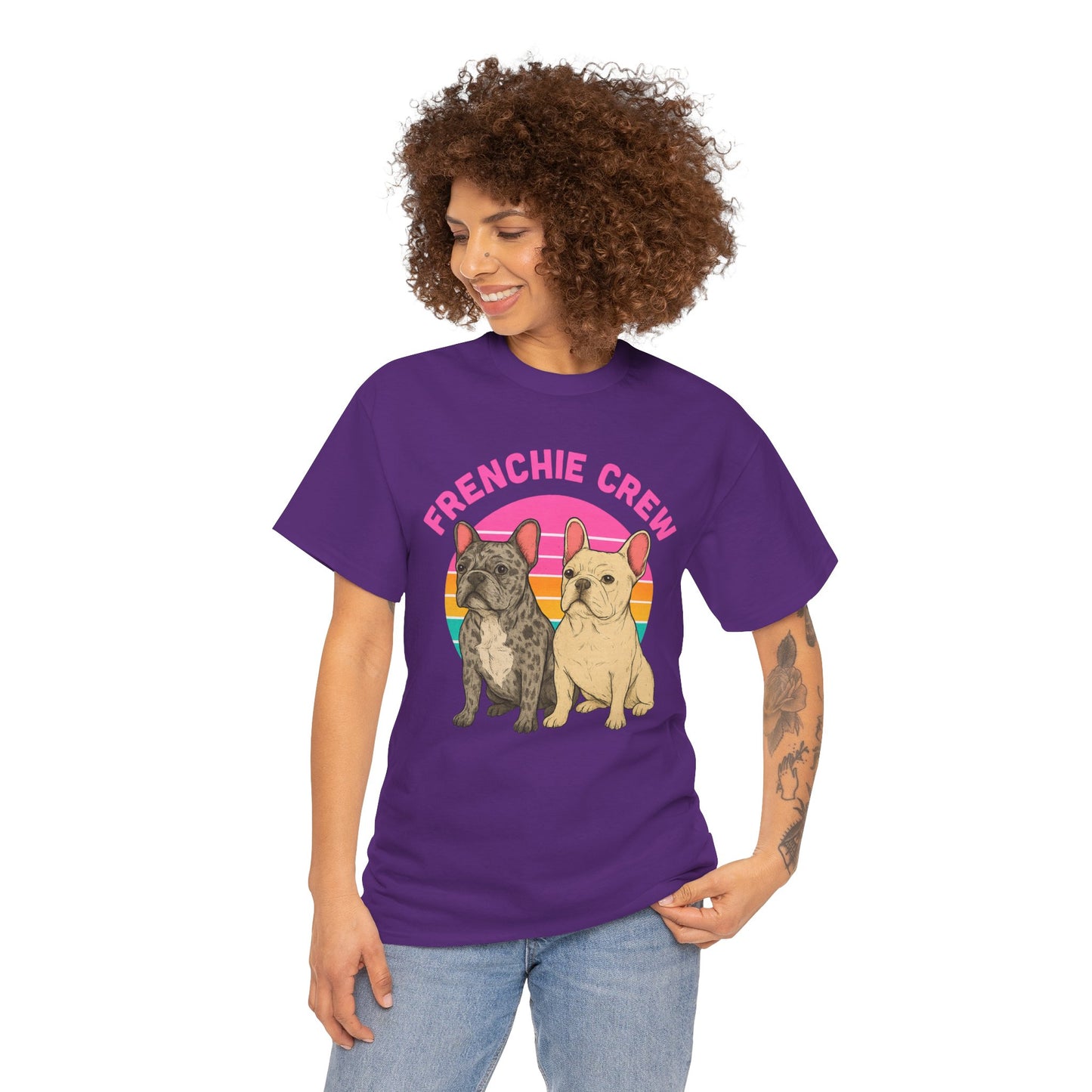 Frenchie Crew T-Shirt | Retro French Bulldog Tee | Merle & Cream Frenchie Dog Lover Shirt | Cute Gift for Frenchie Moms & Dads