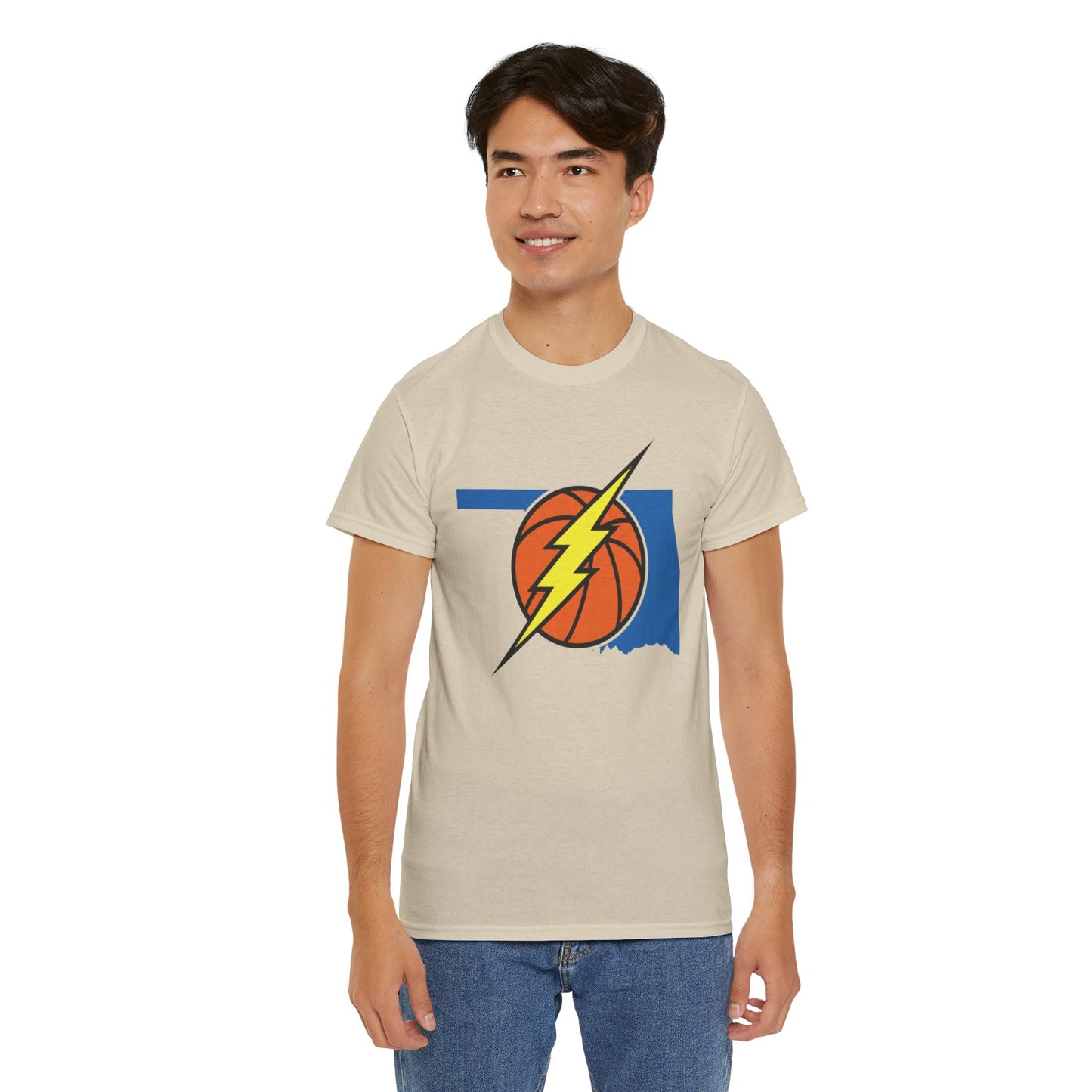 Oklahoma Lightning Basketball T-Shirt | OKC Basketball Inspired Shirt | Blue & Orange Game Day Tee | Oklahoma State Outline Graphic