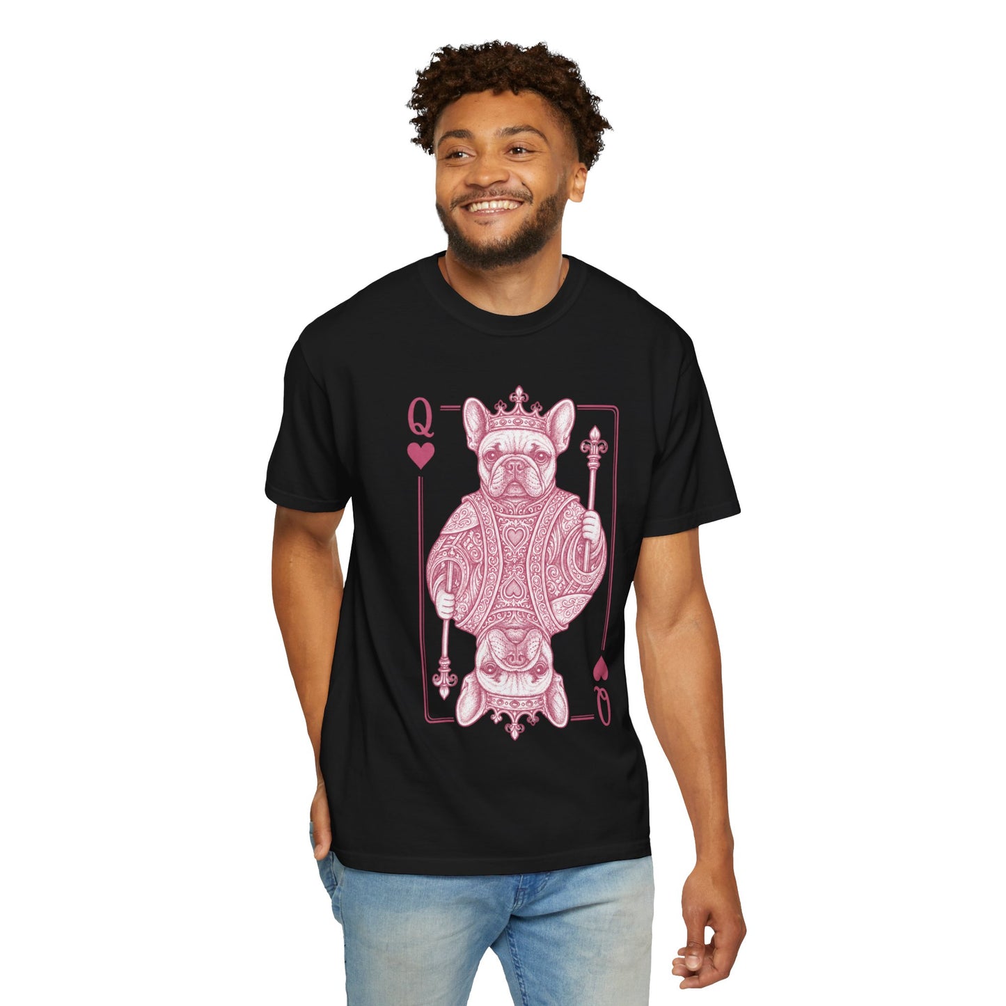 Queen of Hearts French Bulldog Shirt, Frenchie Queen Playing Card Tee, Dog Mom Gift, Cute French Bulldog Graphic Shirt, Royal Frenchie T-Shirt