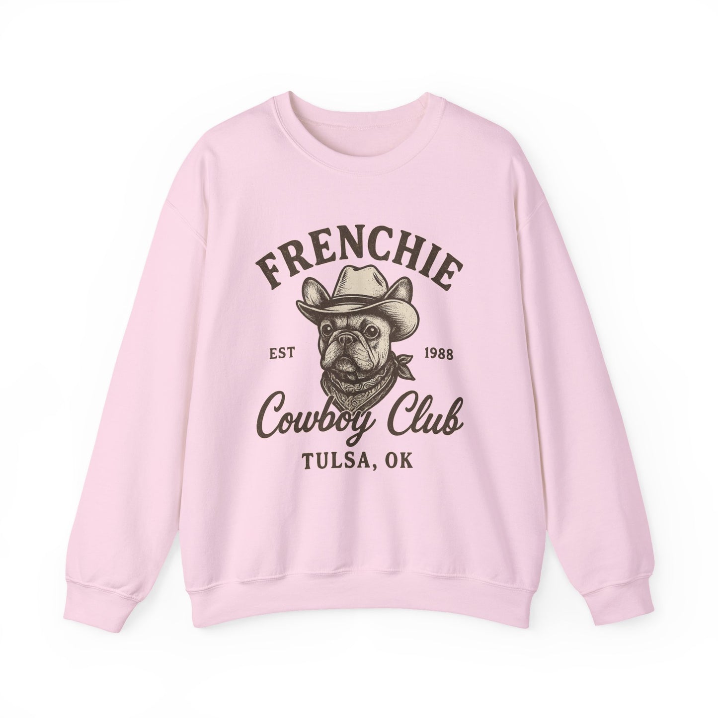 Retro Frenchie Cowboy Club Sweatshirt | Vintage Western French Bulldog Pullover | Country Dog Lover Crewneck | Tulsa Oklahoma Graphic Sweater