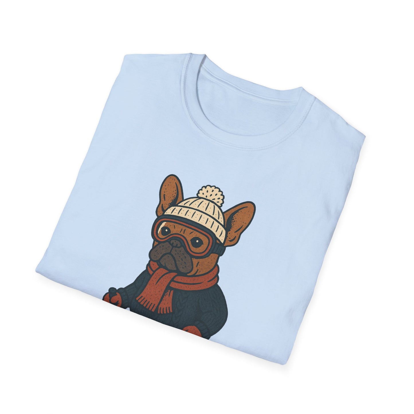 French Bulldog Skiing T-Shirt, Winter Frenchie Shirt, Ski Dog Graphic Tee, Cute Snow Dog Gift, Funny Frenchie Lover Shirt, Skiing Pup Tee