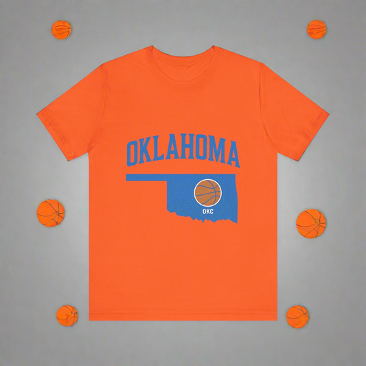 Oklahoma Basketball T-Shirt | OKC State Outline Tee | Blue and Orange Game Day Shirt | Retro Oklahoma Sports Graphic Top