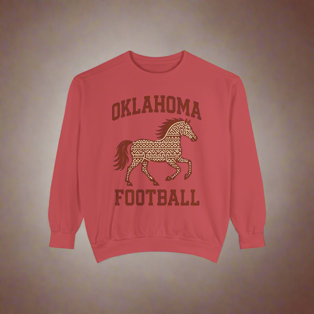 Oklahoma Football Sweatshirt | Western Horse Inspired Pullover | Rustic Game Day Crewneck | Cowboy Oklahoma Graphic Sweater