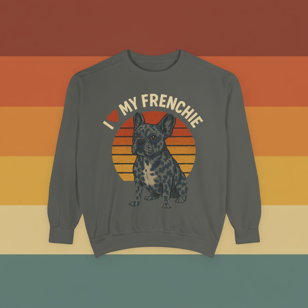Retro Merle French Bulldog Pullover | Vintage Frenchie Sweatshirt | Cute Dog Lover Gift | Unisex Cozy French Bulldog Sweater